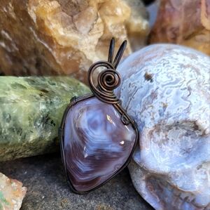 Artisan Handcrafted Botswana Agate Copper Wire Wrap Pendant